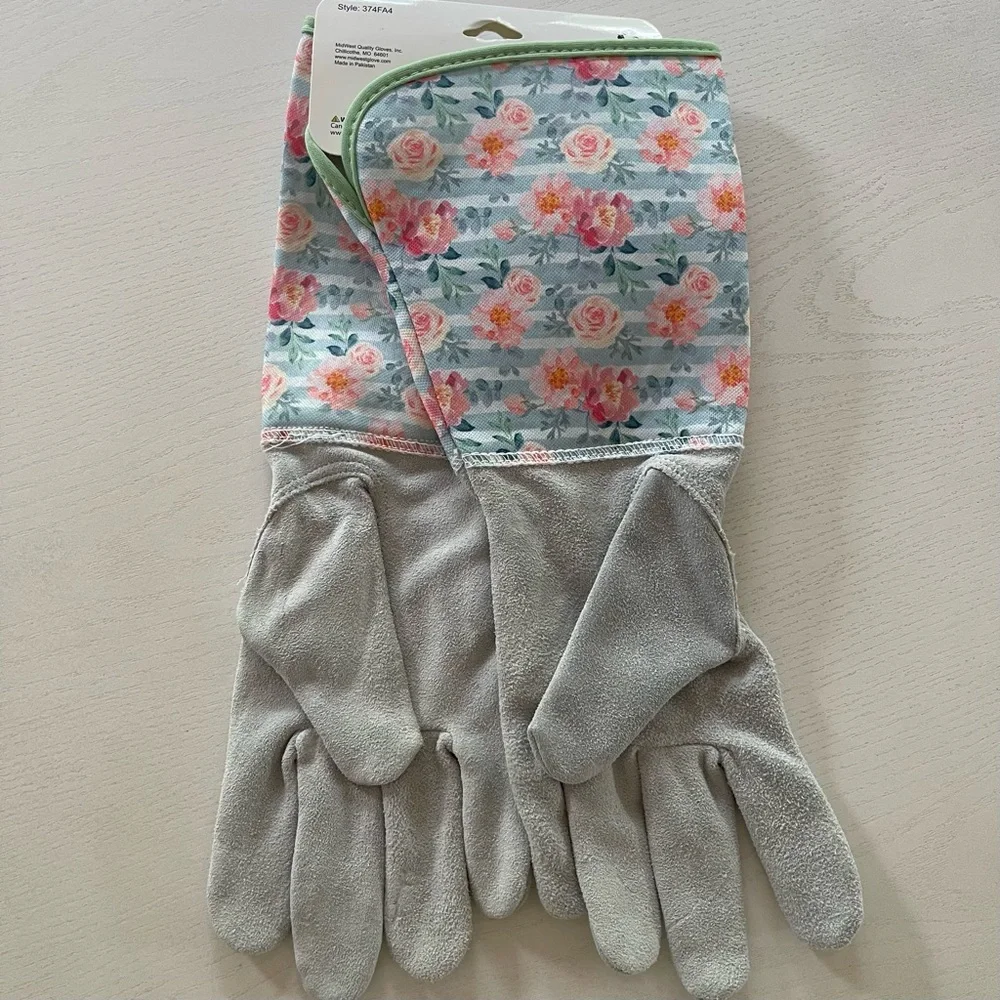 Leather Floral Gardening Gloves w/Extended Gauntlet Cuff Reinforced Fingertips